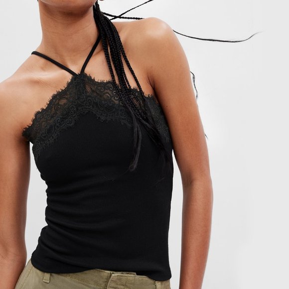 GAP Rib Lace Halter Bra Top Cami - Picture 1 of 5